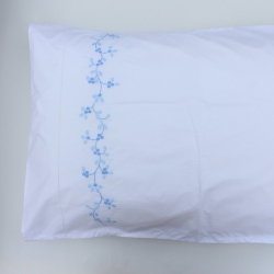 Blue flowers hand embroidery pillow covers with hemstitch